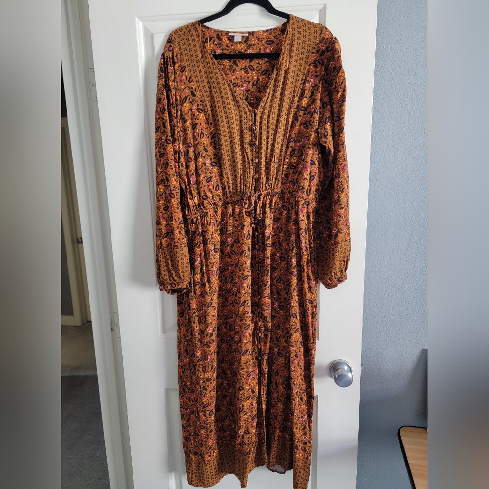 Western Prairie ~ Floral Brown Maxi Dress